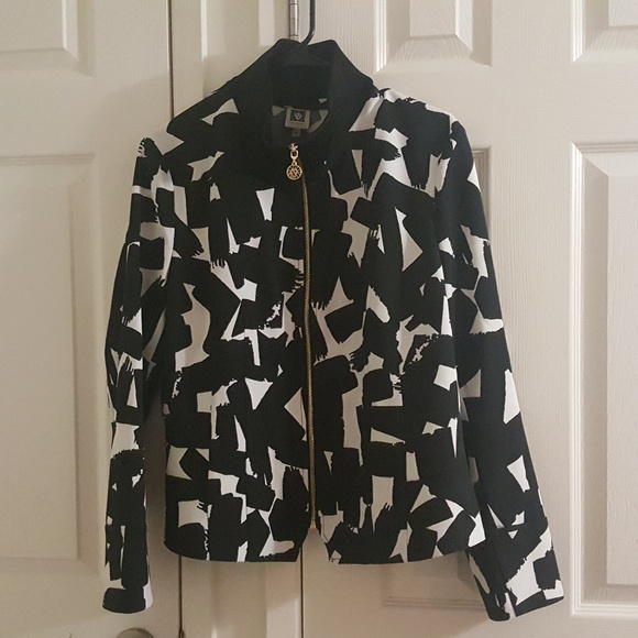 ANNE KLEIN Unique Black White Full Zip Jacket - Picture 1 of 4